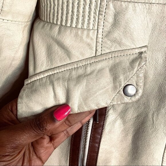 DANIER LEATHER CREAM BROWN HOODED WOMAN JACKET ELASTIC WAISTBAND SIZE ME… - Picture 14 of 15